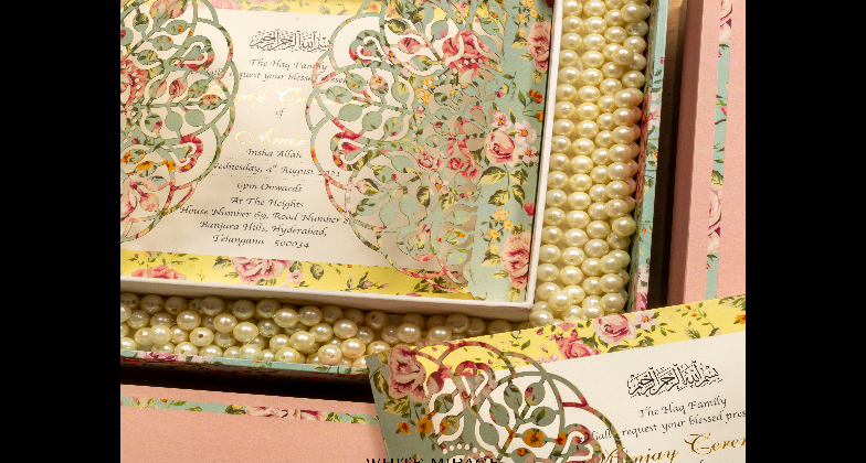 Indian Wedding Stationaries_White Mirage Invites_Flower and gold