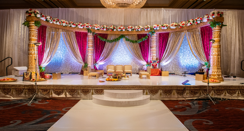 Indian Wedding Venue_Hilton Anatole_Red and white stage