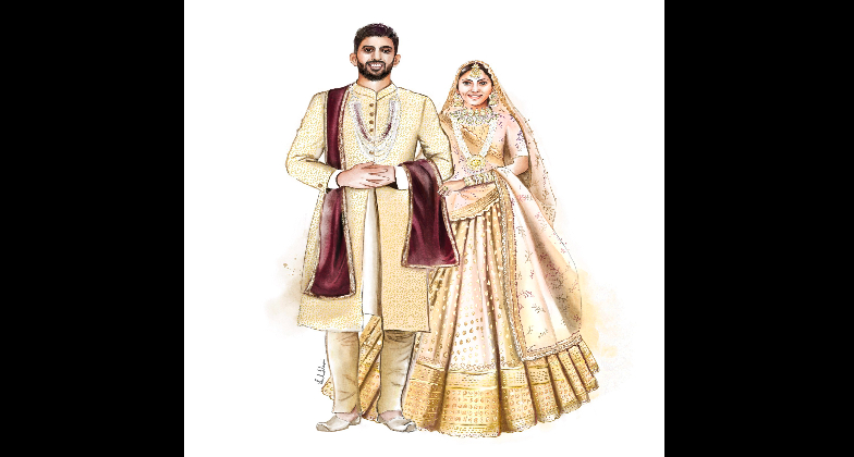 Indian wedding live painter - Dr. Sneha - couple portrait